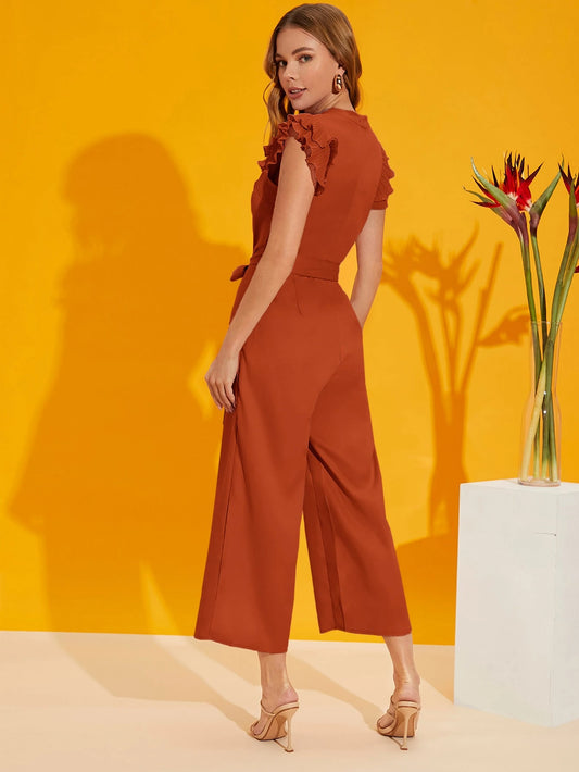 Firerie Layered Pleated Sleeve Belted Jumpsuit