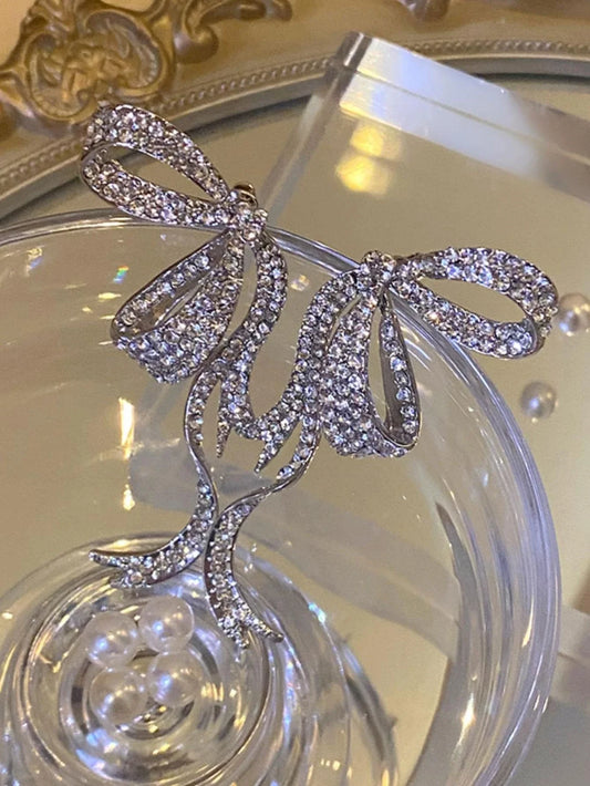 1pair Glamorous Zinc Alloy Rhinestone Bow Stud Earrings
