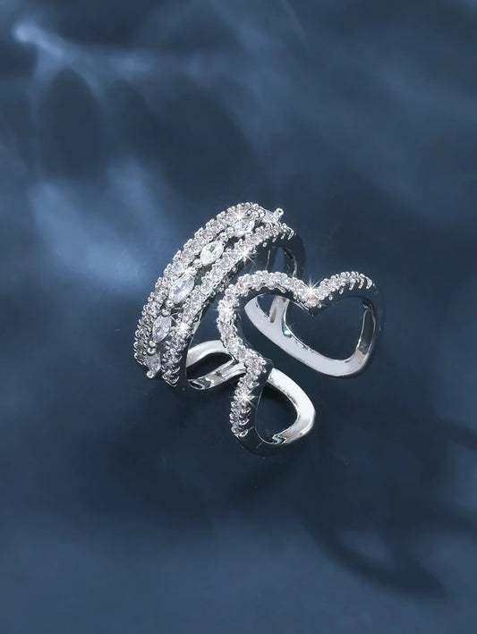 1pc Cubic Zirconia Snake Design Cuff Ring