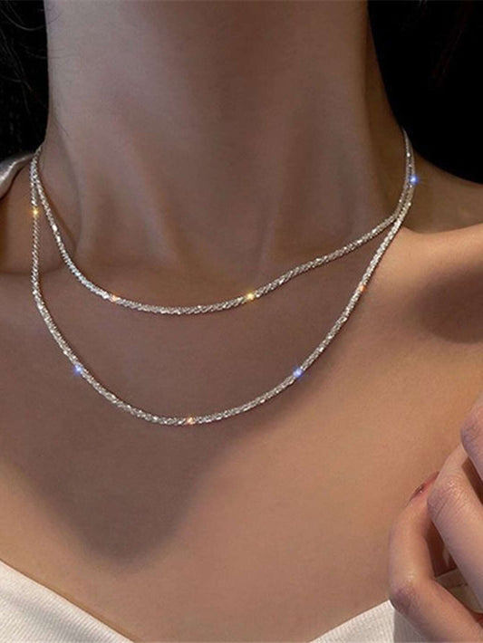 1pc Double Layered Fashionable Shimmering Wave Necklace- Ins Style Clavicular Chain