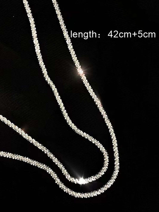 1pc Double Layered Fashionable Shimmering Wave Necklace- Ins Style Clavicular Chain