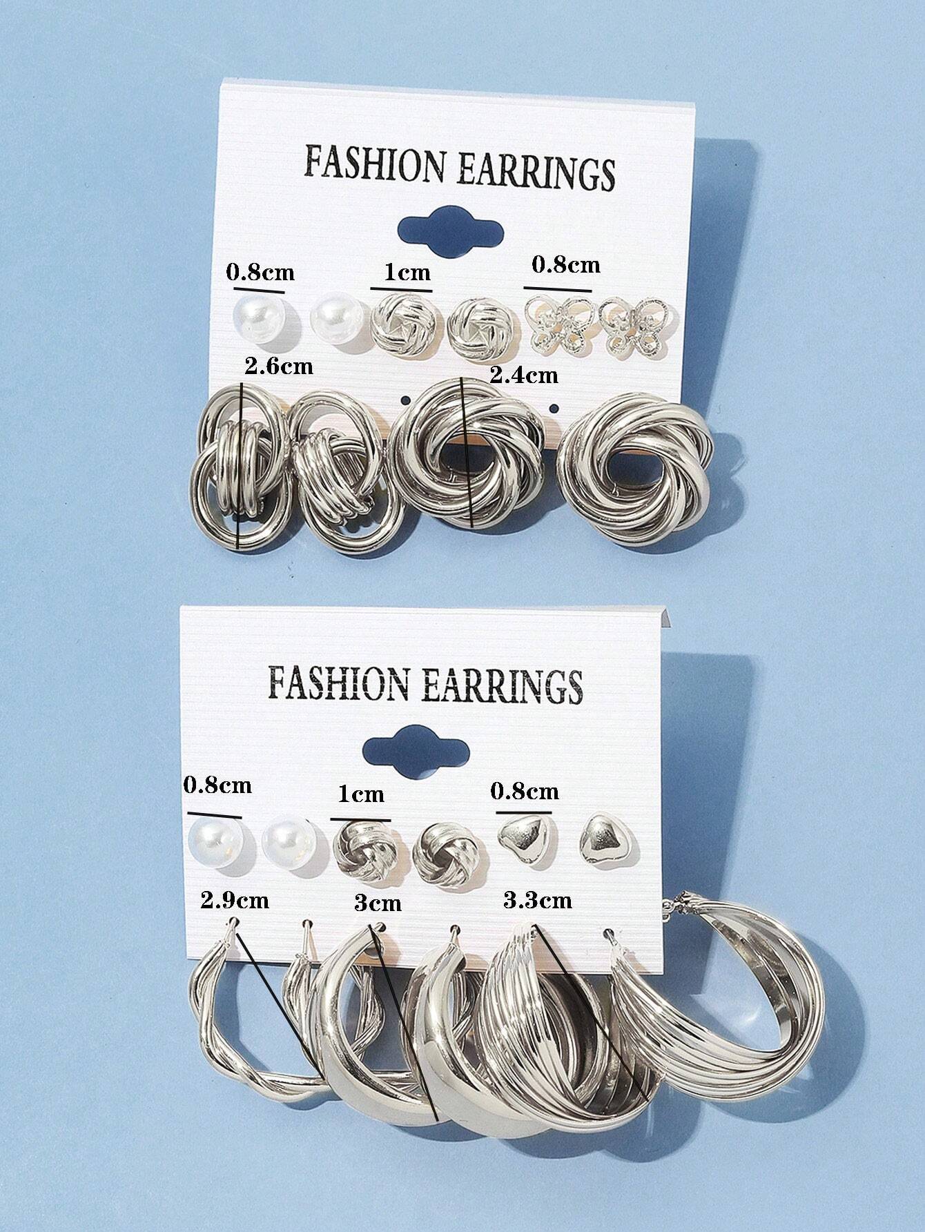 11pairs/Set Faux Pearl & Heart Decor Earrings 11pairs/Set Faux Pearl & Heart Decor Earrings