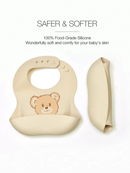 1pc Children's Cartoon Animal Waterproof, Anti-Smudge, Leak-Proof Silicone Bib
