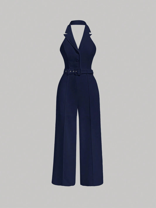 MOD Ladies' Solid Color Halter Neck Jumpsuit