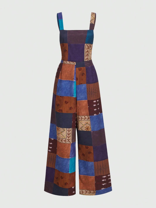 ROMWE Hippie Patchwork Overall Jumpsuit
