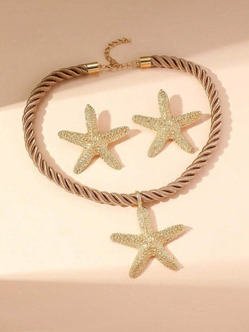 1 set of 3 pieces simple fashion starfish pendant necklace marine style exaggerated earrings 1 set of 3 pieces simple fashion starfish pendant necklace marine style exaggerated earrings