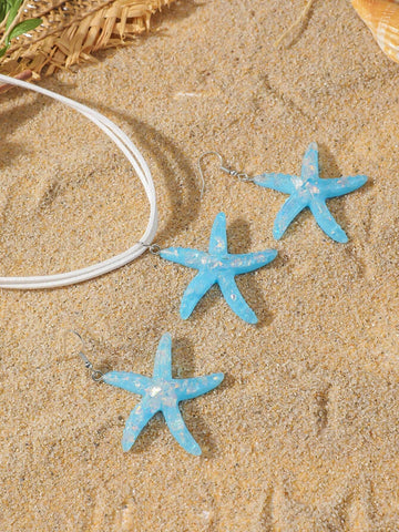 1 set of 3 pieces simple fashion starfish pendant necklace marine style exaggerated earrings 1 set of 3 pieces simple fashion starfish pendant necklace marine style exaggerated earrings