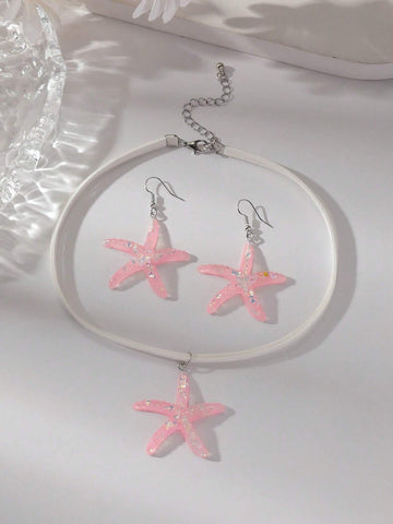 1 set of 3 pieces simple fashion starfish pendant necklace marine style exaggerated earrings 1 set of 3 pieces simple fashion starfish pendant necklace marine style exaggerated earrings