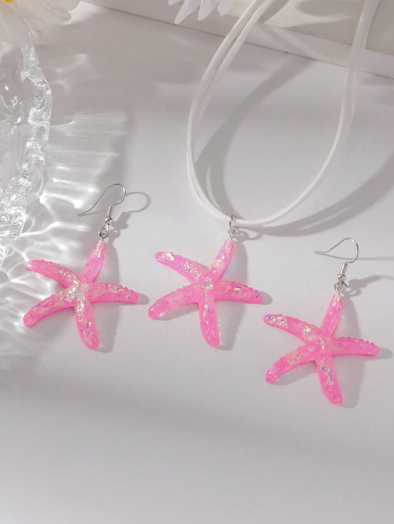 1 set of 3 pieces simple fashion starfish pendant necklace marine style exaggerated earrings 1 set of 3 pieces simple fashion starfish pendant necklace marine style exaggerated earrings