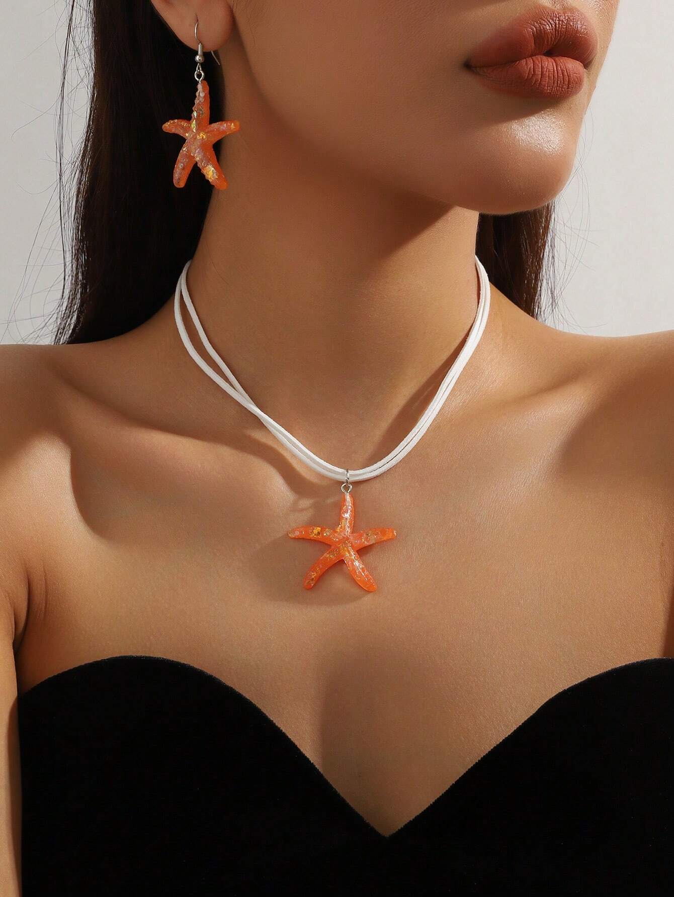 1 set of 3 pieces simple fashion starfish pendant necklace marine style exaggerated earrings 1 set of 3 pieces simple fashion starfish pendant necklace marine style exaggerated earrings