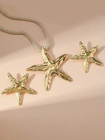 1 set of 3 pieces simple fashion starfish pendant necklace marine style exaggerated earrings 1 set of 3 pieces simple fashion starfish pendant necklace marine style exaggerated earrings