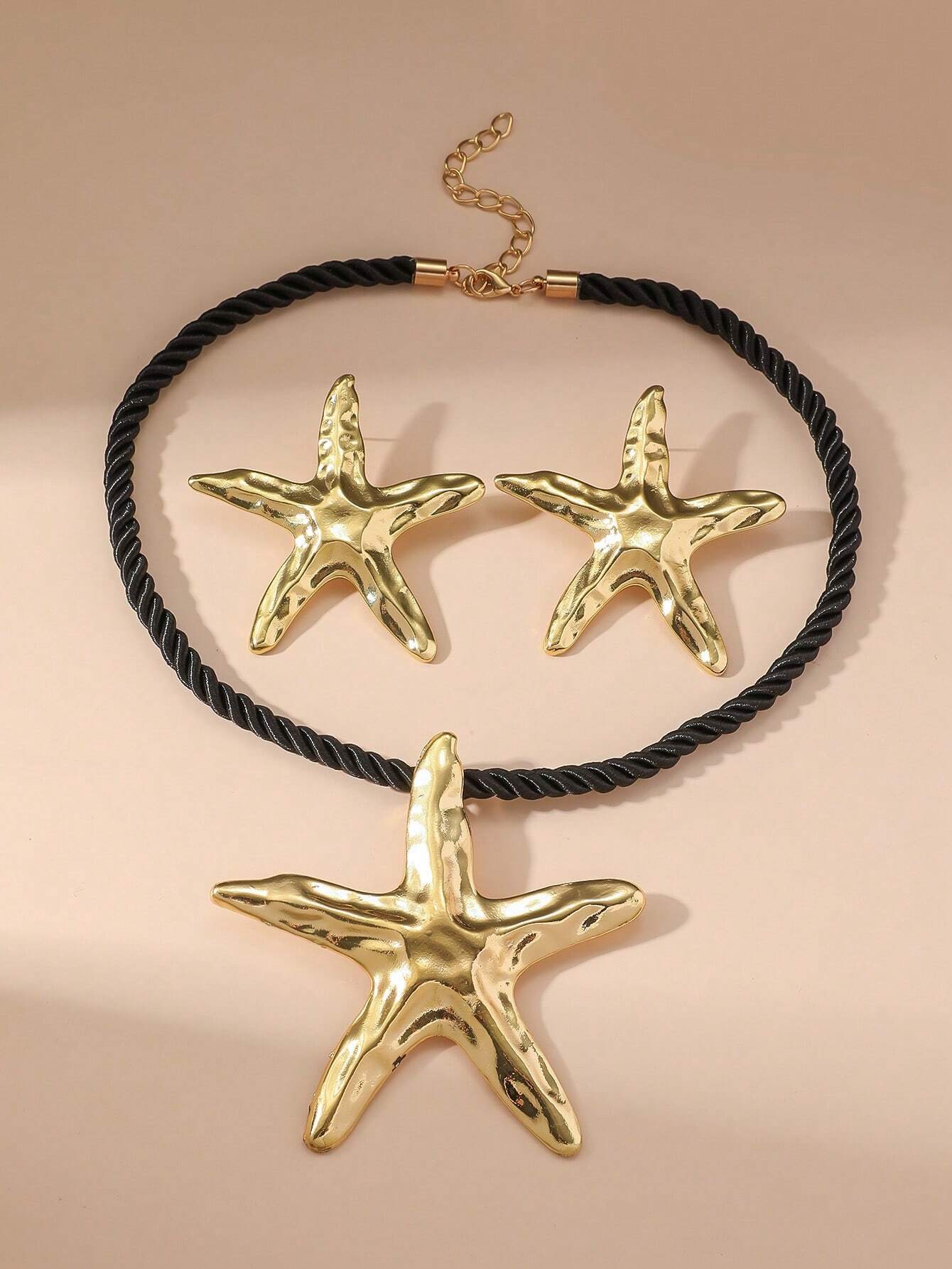 1 set of 3 pieces simple fashion starfish pendant necklace marine style exaggerated earrings 1 set of 3 pieces simple fashion starfish pendant necklace marine style exaggerated earrings