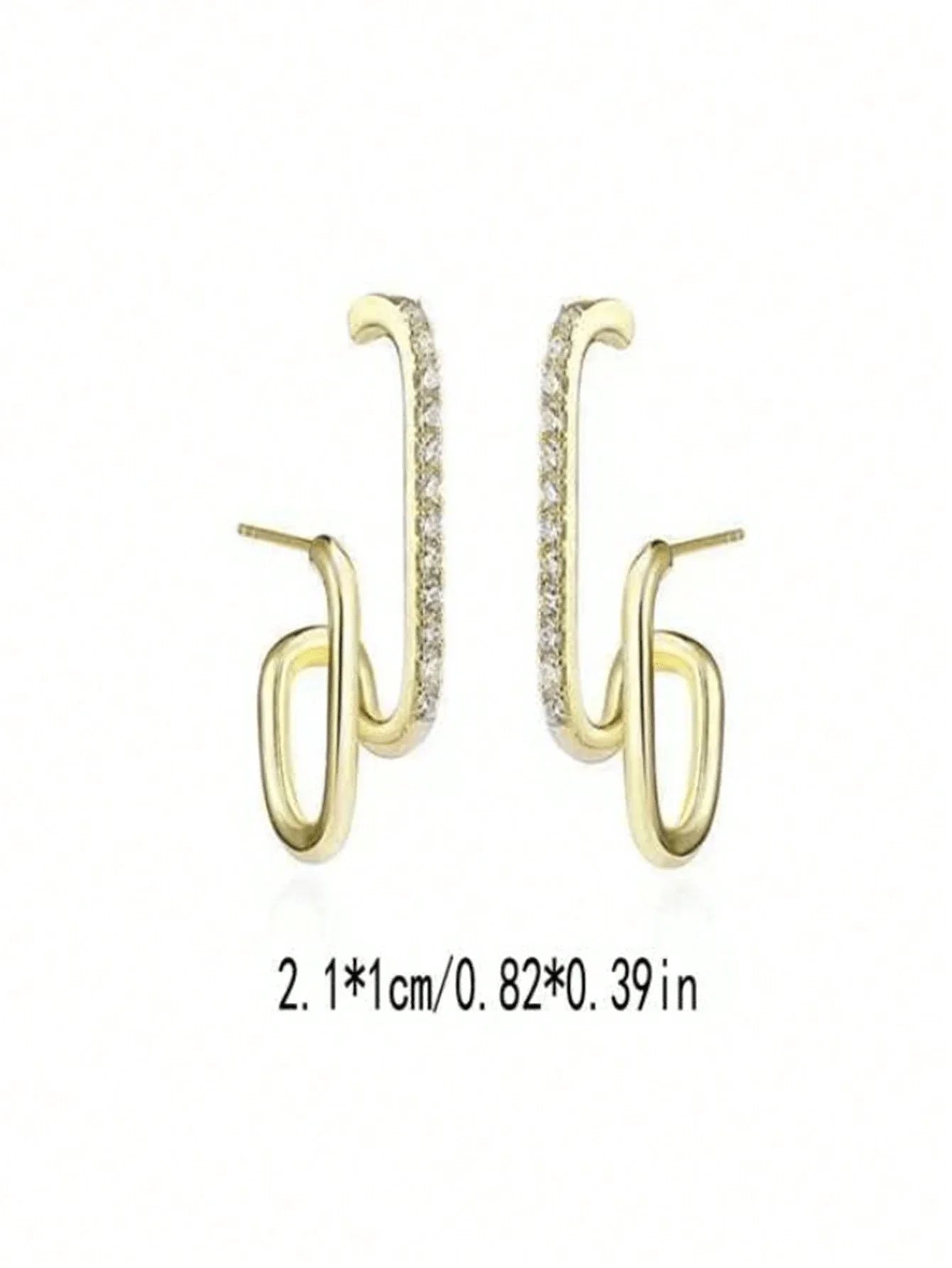 1pair Fashionable Double Row Vertical Bar & Geometric Shape Rhinestone Inlay Stud Earrings 1pair Fashionable Double Row Vertical Bar & Geometric Shape Rhinestone Inlay Stud Earrings