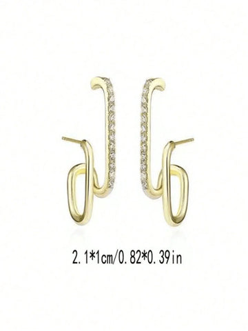 1pair Fashionable Double Row Vertical Bar & Geometric Shape Rhinestone Inlay Stud Earrings 1pair Fashionable Double Row Vertical Bar & Geometric Shape Rhinestone Inlay Stud Earrings