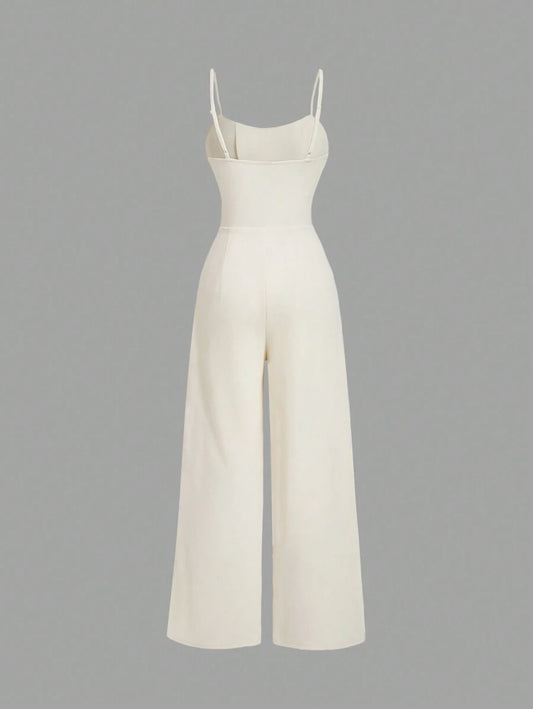 Women's Spaghetti Strap Ruched Waist Floral Jacquard Apricot Jumpsuit