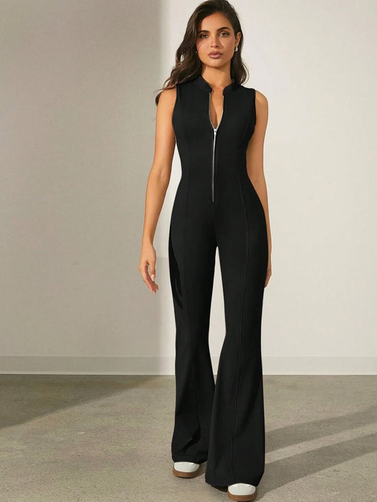 Denimoi Sleeveless Black Jumpsuit With Front Zipper Fall Women Jumpsuit