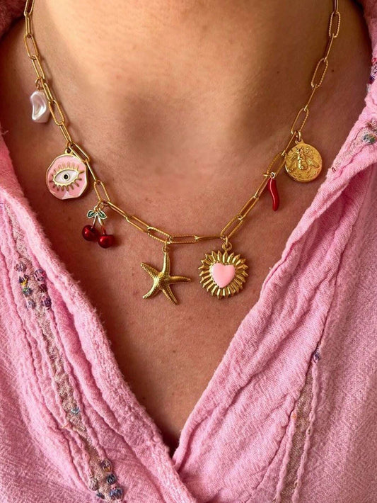 1Pc Charm Dopamine Cherry, Heart, Starfish, Chili Pepper, Faux Pearl, Bee Pendant