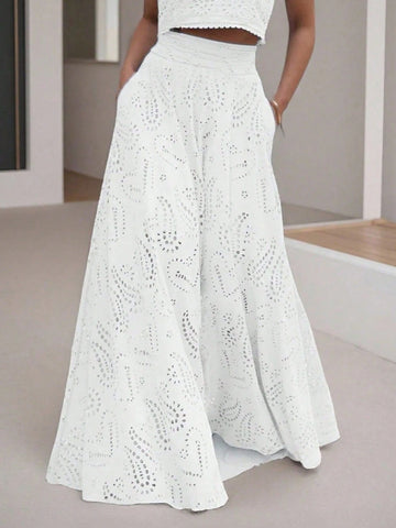 (1 Piece)Vintage Floral Hollow Out Full Embroidery A-Line Midi Skirt (1 Piece)Vintage Floral Hollow Out Full Embroidery A-Line Midi Skirt