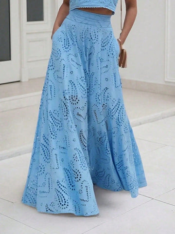 (1 Piece)Vintage Floral Hollow Out Full Embroidery A-Line Midi Skirt (1 Piece)Vintage Floral Hollow Out Full Embroidery A-Line Midi Skirt