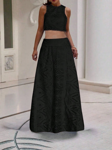 (1 Piece)Vintage Floral Hollow Out Full Embroidery A-Line Midi Skirt (1 Piece)Vintage Floral Hollow Out Full Embroidery A-Line Midi Skirt