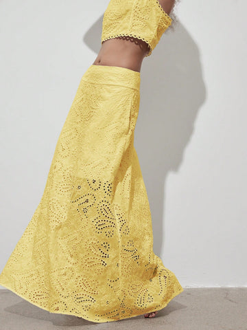 (1 Piece)Vintage Floral Hollow Out Full Embroidery A-Line Midi Skirt (1 Piece)Vintage Floral Hollow Out Full Embroidery A-Line Midi Skirt