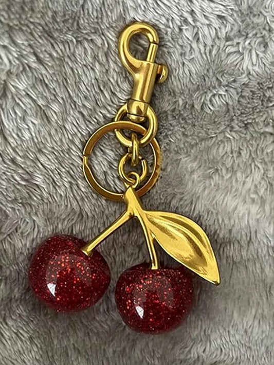 1pc Chic Cherry Keychain With Sparkling Resin Pendant