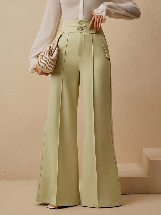 Anewsta Elegant Urban Chic High Waist Flared Women's Double Button Suit Pants