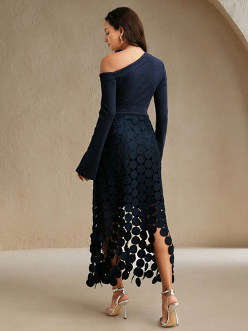 Sexy Slim-Fit High Waist Slash Shoulder Long Sleeve Drapey Hollow Out Tassel Mini Dress Sexy Slim-Fit High Waist Slash Shoulder Long Sleeve Drapey Hollow Out Tassel Mini Dress