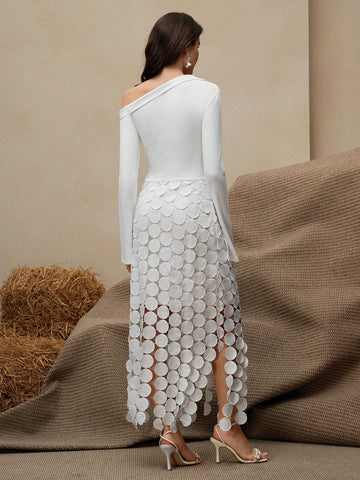 Sexy Slim-Fit High Waist Slash Shoulder Long Sleeve Drapey Hollow Out Tassel Mini Dress Sexy Slim-Fit High Waist Slash Shoulder Long Sleeve Drapey Hollow Out Tassel Mini Dress