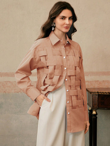 Women's Blue Striped Plaid Elegant Casual Loose Long Sleeve Blouse Shirt Women's Blue Striped Plaid Elegant Casual Loose Long Sleeve Blouse Shirt