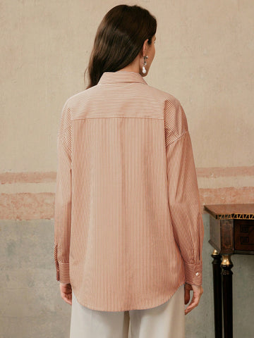 Women's Blue Striped Plaid Elegant Casual Loose Long Sleeve Blouse Shirt Women's Blue Striped Plaid Elegant Casual Loose Long Sleeve Blouse Shirt