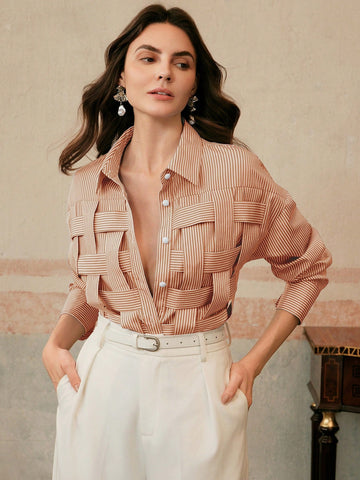 Women's Blue Striped Plaid Elegant Casual Loose Long Sleeve Blouse Shirt Women's Blue Striped Plaid Elegant Casual Loose Long Sleeve Blouse Shirt