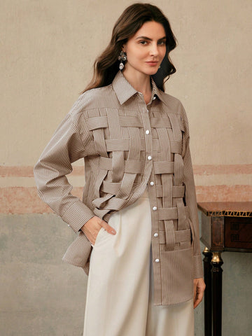 Women's Blue Striped Plaid Elegant Casual Loose Long Sleeve Blouse Shirt Women's Blue Striped Plaid Elegant Casual Loose Long Sleeve Blouse Shirt