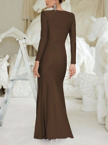 Long Sleeve Ruched Long Dress Long Sleeve Ruched Long Dress