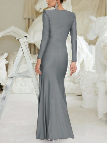 Long Sleeve Ruched Long Dress Long Sleeve Ruched Long Dress