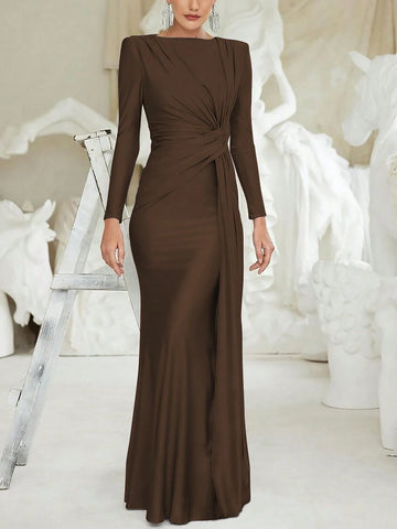 Long Sleeve Ruched Long Dress Long Sleeve Ruched Long Dress