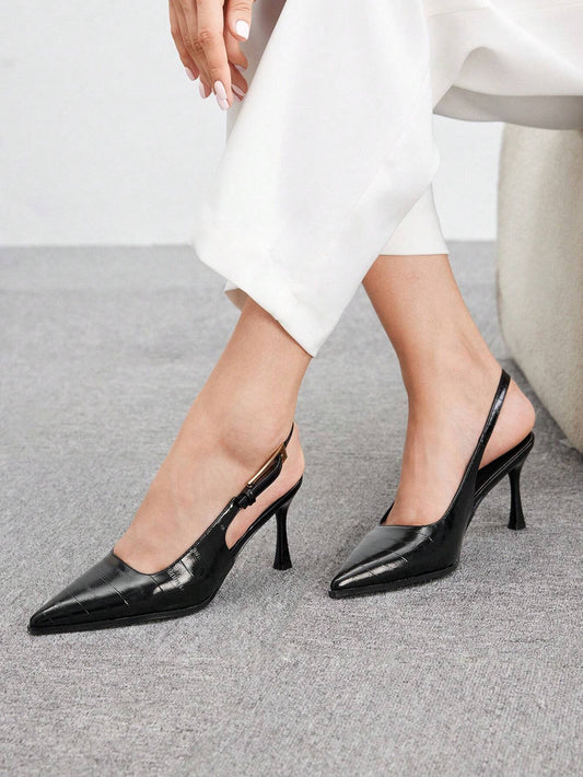 Patent Leather Side Buckle Sexy Pointed Toe Hollow-Out High Heel