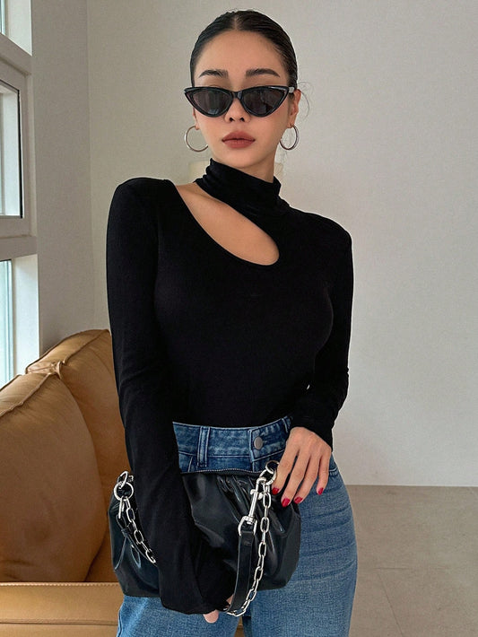 DAZY Cut Out Asymmetrical Neck Tee