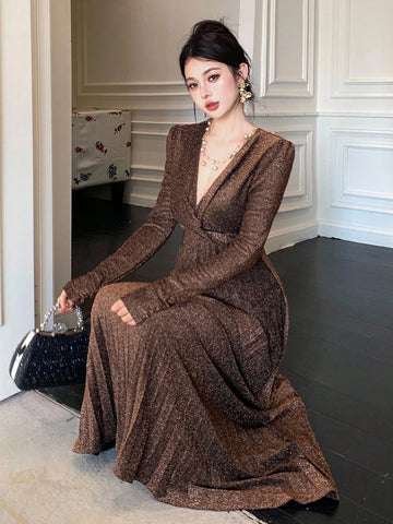 DAZY Elegant V-Neck Cinched Waist Luxury Party Dress DAZY Elegant V-Neck Cinched Waist Luxury Party Dress