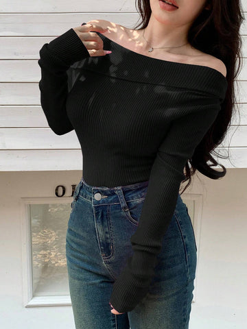 DAZY Off Shoulder Fitted Knit Top DAZY Off Shoulder Fitted Knit Top