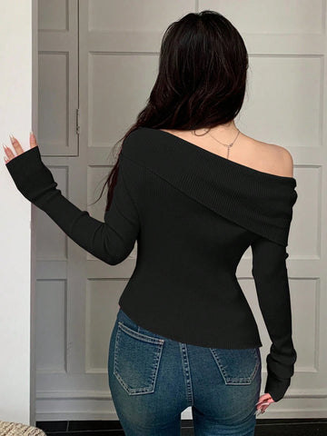 DAZY Off Shoulder Fitted Knit Top DAZY Off Shoulder Fitted Knit Top