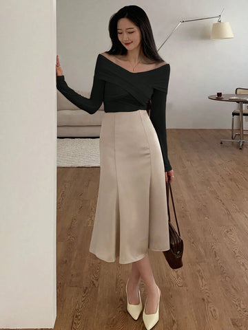 DAZY Solid Off Shoulder Cross Wrap Tee DAZY Solid Off Shoulder Cross Wrap Tee