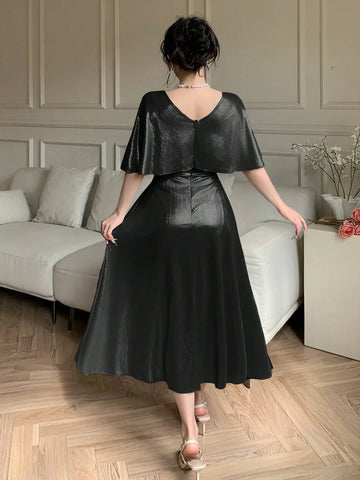 DAZY Elegant Solid Color V-Neck Mid-Length Dress DAZY Elegant Solid Color V-Neck Mid-Length Dress