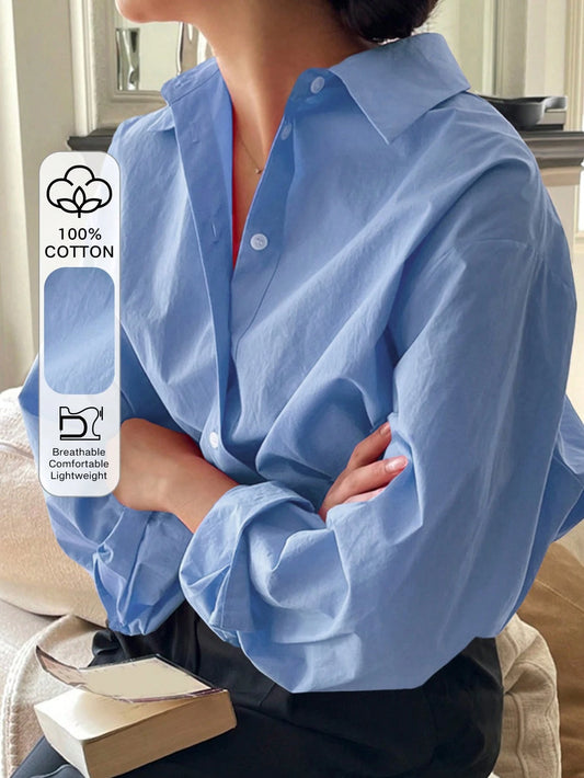 Solid Color Long Sleeve Casual Loose Office Blouse