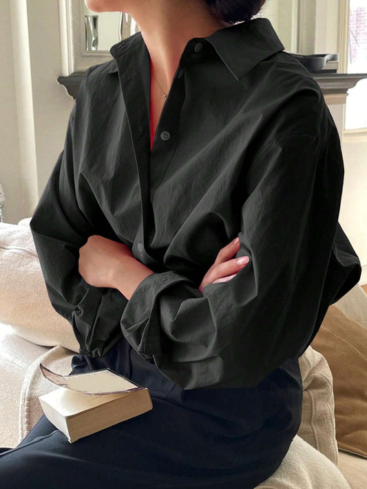 Solid Color Long Sleeve Casual Loose Office Blouse