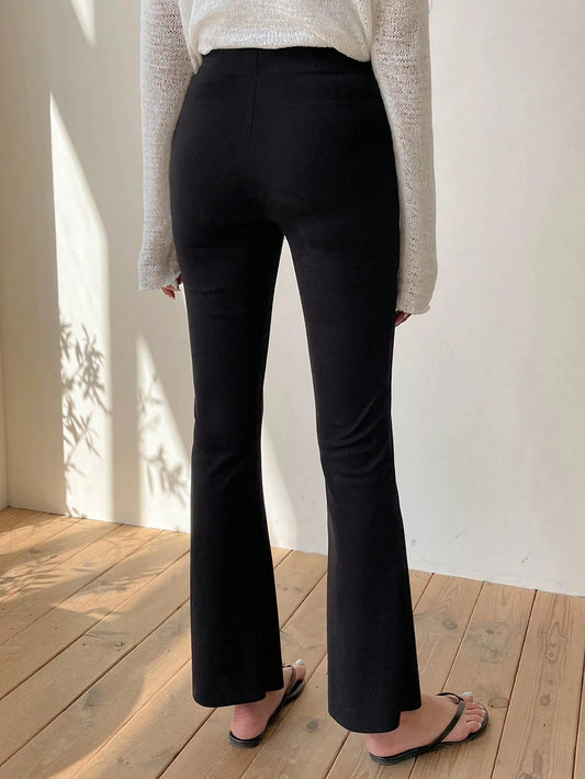 Women's Solid Color Split Hem Flared Leg Casual Pants