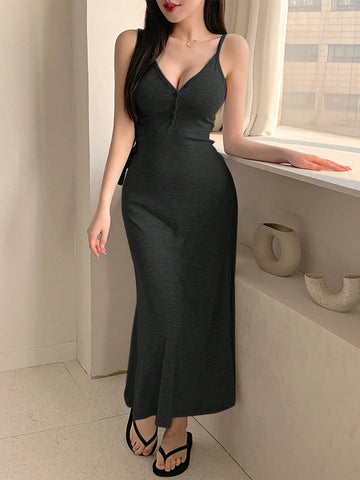 DAZY Women's Spaghetti Strap Ruched Waist Maxi Bodycon Dress DAZY Women's Spaghetti Strap Ruched Waist Maxi Bodycon Dress