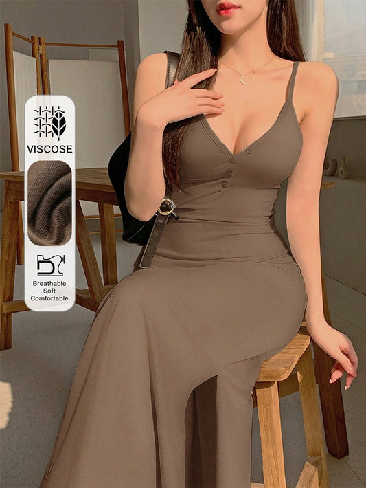 DAZY Women's Spaghetti Strap Ruched Waist Maxi Bodycon Dress