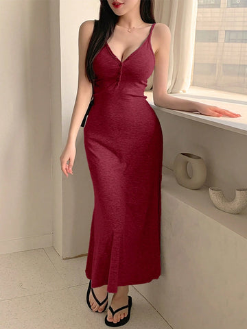 DAZY Women's Spaghetti Strap Ruched Waist Maxi Bodycon Dress DAZY Women's Spaghetti Strap Ruched Waist Maxi Bodycon Dress