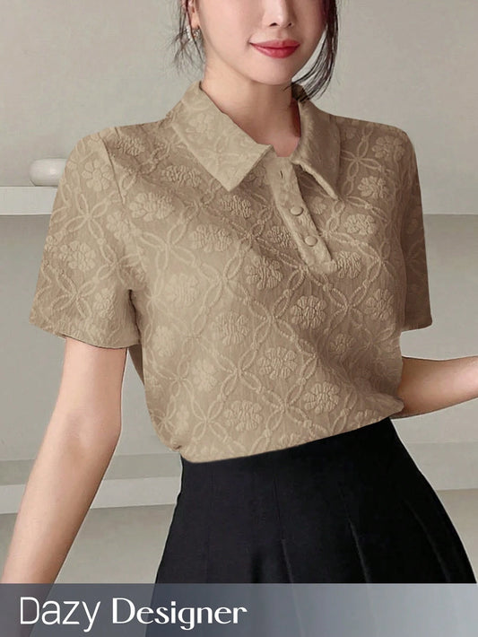 Dazy Designer Solid Color Textured Polo Collar T-Shirt